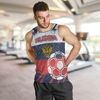 Personalized Russia Athletics Men Tank Top with Soccer Ball, National Emblem, and Grunge Flag Design