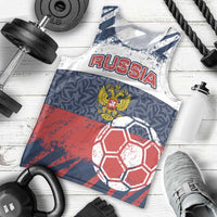 Personalized Russia Athletics Men Tank Top with Soccer Ball, National Emblem, and Grunge Flag Design