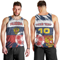 Personalized Russia Athletics Men Tank Top with Soccer Ball, National Emblem, and Grunge Flag Design