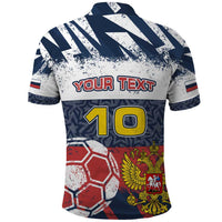 Personalized Russia Athletics Polo Shirt with Soccer Ball, National Emblem, and Grunge Flag Design