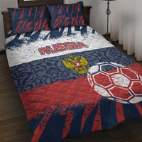 Russia Athletics Quilt Bed Set with Soccer Ball, National Emblem, and Grunge Flag Design
