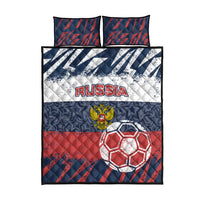 Russia Athletics Quilt Bed Set with Soccer Ball, National Emblem, and Grunge Flag Design