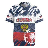 Personalized Russia Athletics Rugby Jersey with Soccer Ball, National Emblem, and Grunge Flag Design