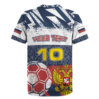 Personalized Russia Athletics Rugby Jersey with Soccer Ball, National Emblem, and Grunge Flag Design