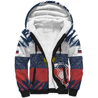 Personalized Russia Athletics Sherpa Hoodie with Soccer Ball, National Emblem, and Grunge Flag Design