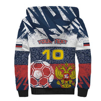Personalized Russia Athletics Sherpa Hoodie with Soccer Ball, National Emblem, and Grunge Flag Design