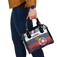 Russia Athletics Shoulder Handbag with Soccer Ball, National Emblem, and Grunge Flag Design