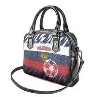 Russia Athletics Shoulder Handbag with Soccer Ball, National Emblem, and Grunge Flag Design