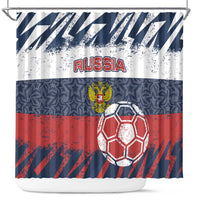 Russia Athletics Shower Curtain with Soccer Ball, National Emblem, and Grunge Flag Design