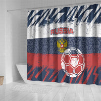 Russia Athletics Shower Curtain with Soccer Ball, National Emblem, and Grunge Flag Design