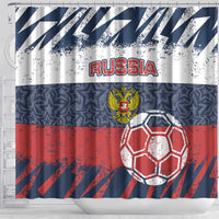 Russia Athletics Shower Curtain with Soccer Ball, National Emblem, and Grunge Flag Design