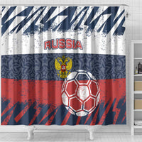 Russia Athletics Shower Curtain with Soccer Ball, National Emblem, and Grunge Flag Design