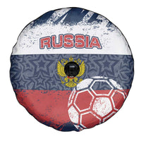 Russia Athletics Spare Tire Cover with Soccer Ball, National Emblem, and Grunge Flag Design