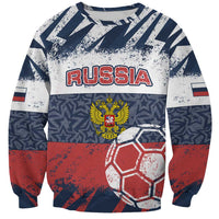 Personalized Russia Athletics Sweatshirt with Soccer Ball, National Emblem, and Grunge Flag Design