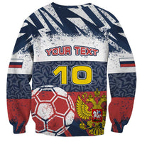 Personalized Russia Athletics Sweatshirt with Soccer Ball, National Emblem, and Grunge Flag Design