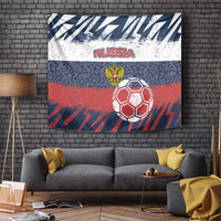 Russia Athletics Tapestry with Soccer Ball, National Emblem, and Grunge Flag Design