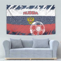 Russia Athletics Tapestry with Soccer Ball, National Emblem, and Grunge Flag Design