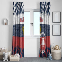 Russia Athletics Window Curtain with Soccer Ball, National Emblem, and Grunge Flag Design