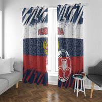 Russia Athletics Window Curtain with Soccer Ball, National Emblem, and Grunge Flag Design