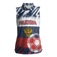 Personalized Russia Athletics Women Sleeveless Polo Shirt with Soccer Ball, National Emblem, and Grunge Flag Design