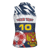 Personalized Russia Athletics Women Sleeveless Polo Shirt with Soccer Ball, National Emblem, and Grunge Flag Design