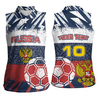 Personalized Russia Athletics Women Sleeveless Polo Shirt with Soccer Ball, National Emblem, and Grunge Flag Design