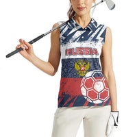 Personalized Russia Athletics Women Sleeveless Polo Shirt with Soccer Ball, National Emblem, and Grunge Flag Design