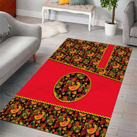 Russia Folk Art Area Rug with Khokhloma Pattern and Traditional Rooster Design