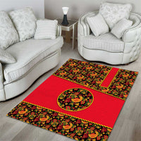 Russia Folk Art Area Rug with Khokhloma Pattern and Traditional Rooster Design