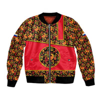 Russia Folk Art Bomber Jacket with Khokhloma Pattern and Traditional Rooster Design