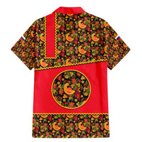 Russia Folk Art Family Matching Mermaid Dress and Hawaiian Shirt with Khokhloma Pattern and Traditional Rooster Design