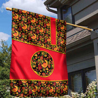 Russia Folk Art Garden Flag with Khokhloma Pattern and Traditional Rooster Design