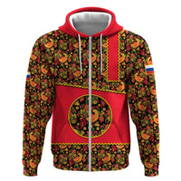 Russia Folk Art Hoodie with Khokhloma Pattern and Traditional Rooster Design