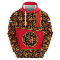 Russia Folk Art Hoodie with Khokhloma Pattern and Traditional Rooster Design