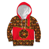 Russia Folk Art Kid Hoodie with Khokhloma Pattern and Traditional Rooster Design