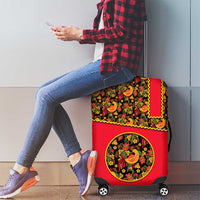 Russia Folk Art Luggage Cover with Khokhloma Pattern and Traditional Rooster Design