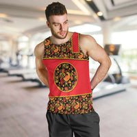 Russia Folk Art Men Tank Top with Khokhloma Pattern and Traditional Rooster Design