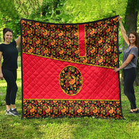 Russia Folk Art Quilt with Khokhloma Pattern and Traditional Rooster Design