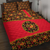 Russia Folk Art Quilt Bed Set with Khokhloma Pattern and Traditional Rooster Design