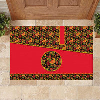 Russia Folk Art Rubber Doormat with Khokhloma Pattern and Traditional Rooster Design