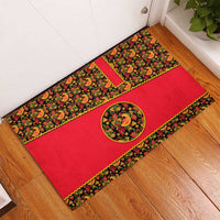 Russia Folk Art Rubber Doormat with Khokhloma Pattern and Traditional Rooster Design