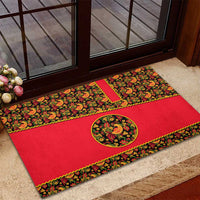 Russia Folk Art Rubber Doormat with Khokhloma Pattern and Traditional Rooster Design