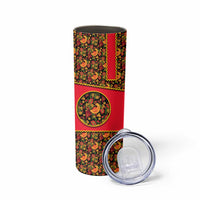 Russia Folk Art Skinny Tumbler with Khokhloma Pattern and Traditional Rooster Design
