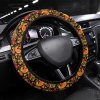 Russia Folk Art Steering Wheel Cover with Khokhloma Pattern and Traditional Rooster Design