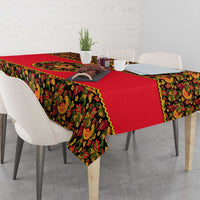Russia Folk Art Tablecloth with Khokhloma Pattern and Traditional Rooster Design