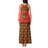 Russia Folk Art Tank Maxi Dress with Khokhloma Pattern and Traditional Rooster Design