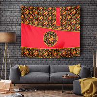 Russia Folk Art Tapestry with Khokhloma Pattern and Traditional Rooster Design