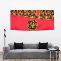 Russia Folk Art Tapestry with Khokhloma Pattern and Traditional Rooster Design