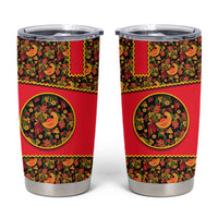 Russia Folk Art Tumbler Cup with Khokhloma Pattern and Traditional Rooster Design