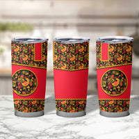 Russia Folk Art Tumbler Cup with Khokhloma Pattern and Traditional Rooster Design